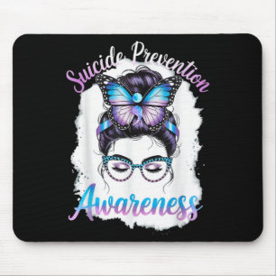 Messy Bun Girl Suicide Prevention Mental Health Gr Mouse Pad