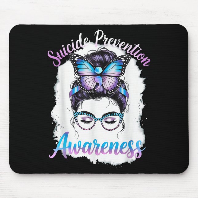 Messy Bun Girl Suicide Prevention Mental Health Gr Mouse Pad (Front)