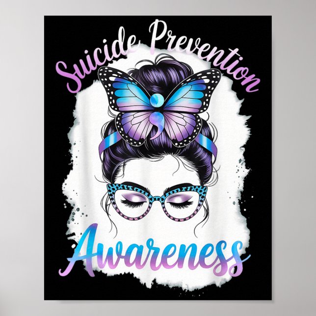 Messy Bun Girl Suicide Prevention Mental Health Gr Poster (Front)