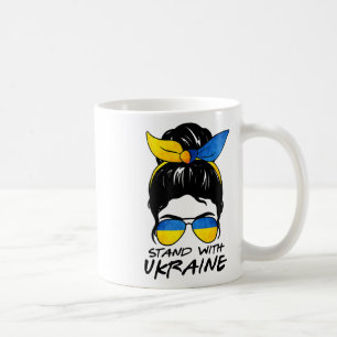 Messy Bun Girl Ukraine I Stand' With Ukraine Flag Coffee Mug
