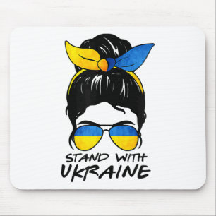 Messy Bun Girl Ukraine I Stand' With Ukraine Flag Mouse Pad