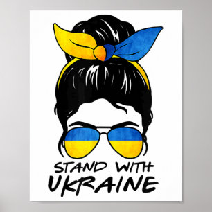 Messy Bun Girl Ukraine I Stand' With Ukraine Flag Poster