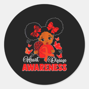 Messy Bun Girls Red Ribbon Heart Disease Awareness Classic Round Sticker