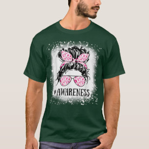 Messy Bun Glasses Awareness Cute Breast Cancer Awa T-Shirt