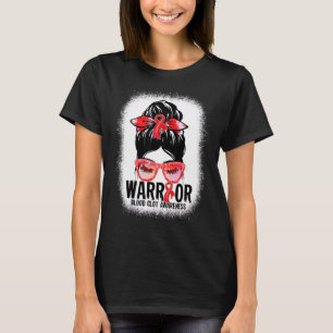 Messy Bun Glasses Red Ribbon Blood Clot Warrior T-Shirt