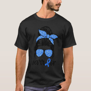 Messy bun glasses wear Blue warrior Diabetes Aware T-Shirt