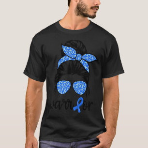 Messy bun glasses wear Blue warrior Diabetes Aware T-Shirt