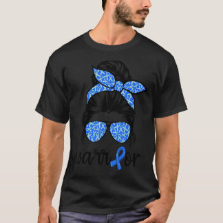 Messy bun glasses wear Blue warrior Diabetes Aware T-Shirt