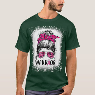 Messy Bun Glasses Wear Pink Warrior Breast Cancer  T-Shirt