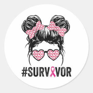 Messy Bun Gles Wear Pink Survivor Breast Cancer Aw Classic Round Sticker