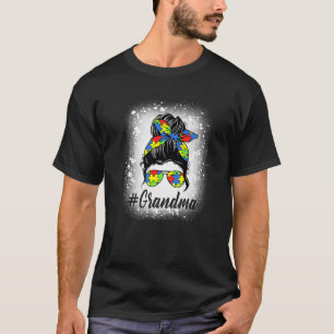 Messy Bun Grandma Autism Puzzle Autism Awareness W T-Shirt