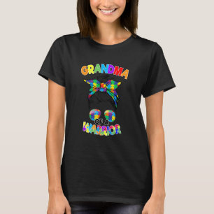 Messy Bun Grandma Of Autism Warrior Puzzle Autism  T-Shirt