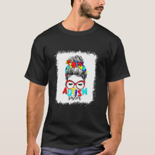 Messy Bun Hair Autism Sister Puzzle Pieces Autism T-Shirt