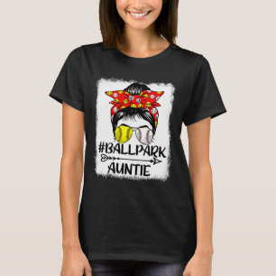 Messy Bun Hair Ballpark Auntie Softball Baseball M T-Shirt
