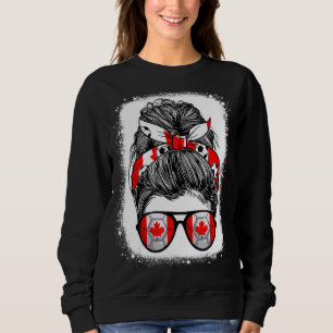 Messy Bun Hair Canada Flag Glasses Canadian Girls  Sweatshirt