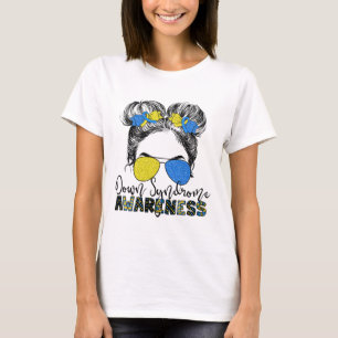 Messy Bun Hair Down Syndrome Awareness Girl Kid T-Shirt