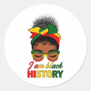 Messy Bun Hair I Am Black History African American Classic Round Sticker