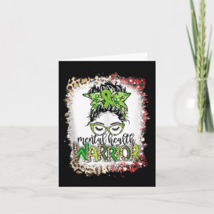 Messy Bun Hair Leopard Mental Health Awareness War Card
