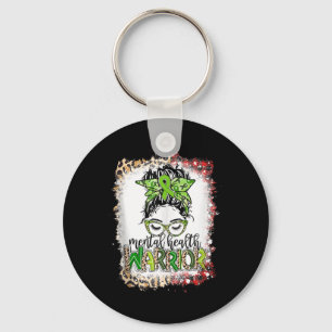 Messy Bun Hair Leopard Mental Health Awareness War Key Ring