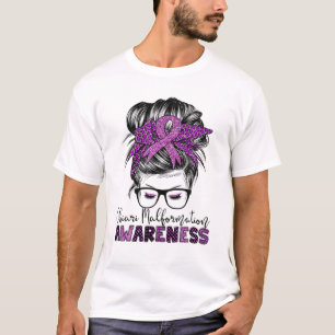 Messy Bun Hair Leopard Ribbon Chiari Malformation T-Shirt