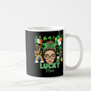 Messy bun hair lucky mom shamrocks st patrick's da coffee mug