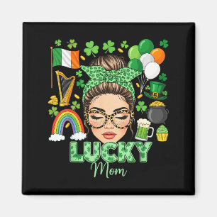 Messy bun hair lucky mom shamrocks st patrick's da magnet