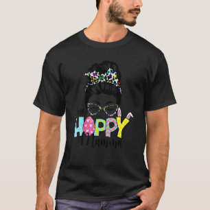 Messy Bun Hair One Hoppy Mamma Bunny Happy Easter  T-Shirt