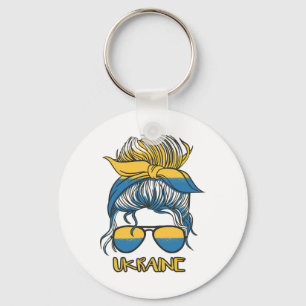Messy Bun Hair Ukrainian Flag Girl Ukraine Key Ring