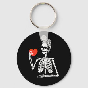 Messy Bun Heart Valentines Day Bones Skull Love Key Ring
