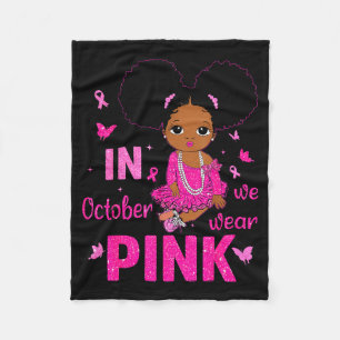 Messy Bun In October We Wear Nk Breast Cancer Blac Fleece Blanket