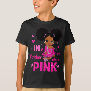 Messy Bun In October We Wear Nk Breast Cancer Blac T-Shirt