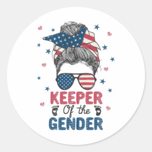 Messy Bun Keeper Of The Gender 4th Of July Gender Classic Round Sticker