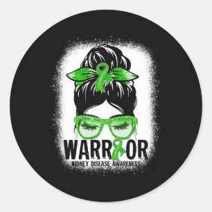 Messy Bun Leopard Green Ribbon Kidney Disease Warr Classic Round Sticker
