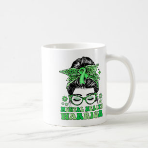 Messy Bun Leopard Green Ribbon Mental Health Warri Coffee Mug