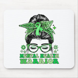 Messy Bun Leopard Green Ribbon Mental Health Warri Mouse Pad