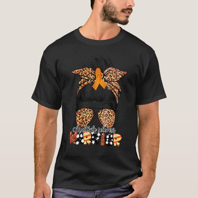 Messy Bun Leopard Multiple Sclerosis Awareness Mum T-Shirt (Front)
