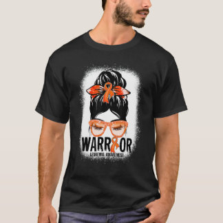 Messy Bun Leopard Orange Ribbon Leukaemia Warrior T-Shirt