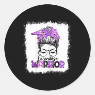 Messy Bun Leopard Print Purple Ribbon Overdose Awa Classic Round Sticker