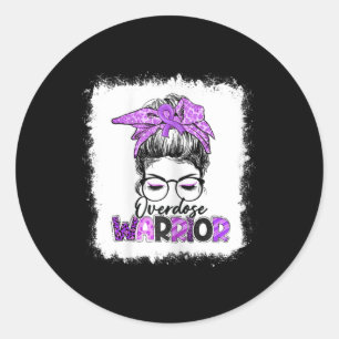 Messy Bun Leopard Print Purple Ribbon Overdose Awa Classic Round Sticker
