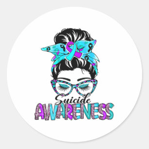 Messy Bun Leopard Purple And Teal Ribbon Suicide A Classic Round Sticker