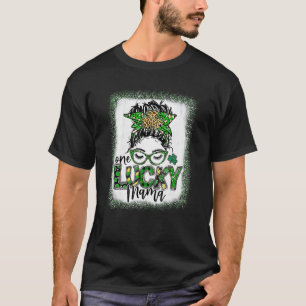 Messy Bun Leopard St Patrick's Day One Lucky Mama  T-Shirt