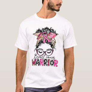 Messy Bun Leopard Wear Pink Warrior Breast Cancer T-Shirt