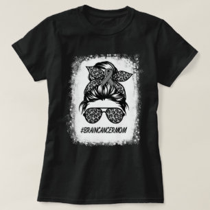 Messy Bun Leopard Women Brain Cancer Awareness T-Shirt