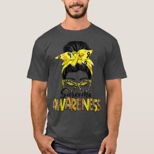 Messy Bun Leopard Yellow Ribbon Sarcoma Awareness T-Shirt