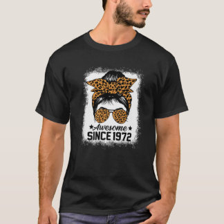Messy Bun Leoprad Awesome Since 1972 50 Years Old T-Shirt