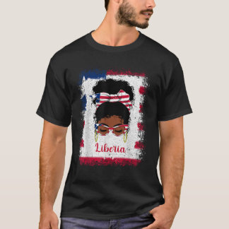 Messy Bun Liberian Liberia Flag Womens Woman Girl  T-Shirt