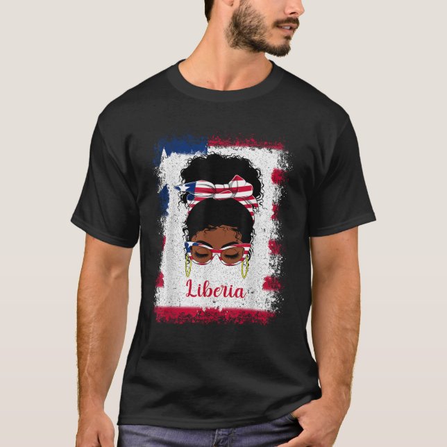 Messy Bun Liberian Liberia Flag Womens Woman Girl  T-Shirt (Front)