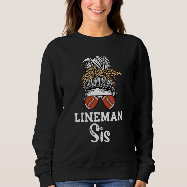 Messy Bun Lineman Sister Leopard Pattern Offensive Sweatshirt (Front)