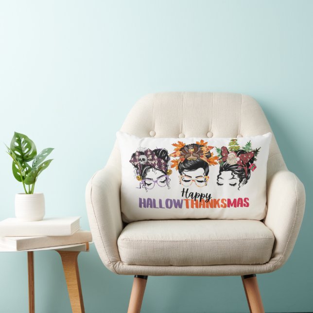 Messy bun mama Happy Hallowthanksmas  Lumbar Cushion (Chair)