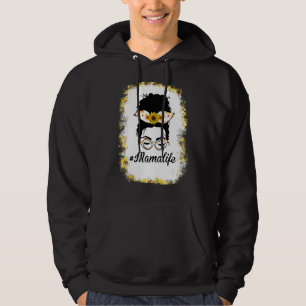 Messy Bun Mama Life Sunflower Women Mum Life Mothe Hoodie
